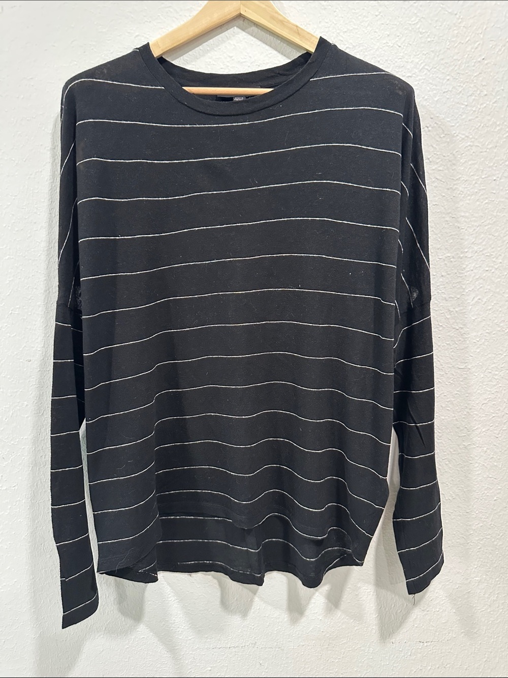 AllSaints Women’s Black Stripe Long-Sleeve Crew Neck Shirt